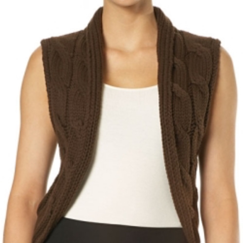 Y2K Metro7 Cable Knit Cardigan Sweater Vest Brown Boho Size Medium Open Front